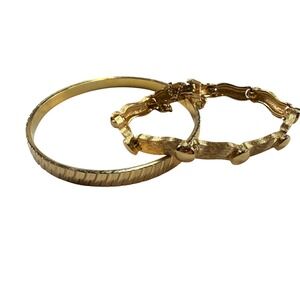 Monet Gold Tone Bangle Bracelet Set Textured Chain Link Vintage Classic Jewelry
